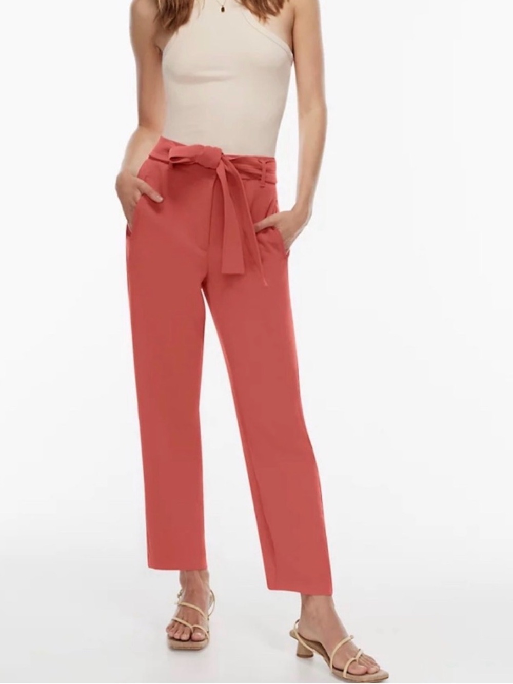WILFRED Crepe Tie Front Pant | Garnet Red High Waist Trousers ARITZIA - SIZE 2